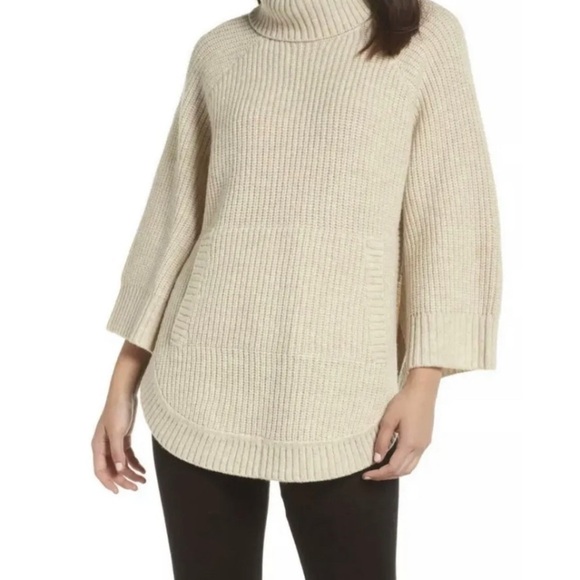 Ugg Raelynn Wool Blend Ribbed Turtleneck Poncho Sweater Women’s Size Medium - Picture 3 of 9